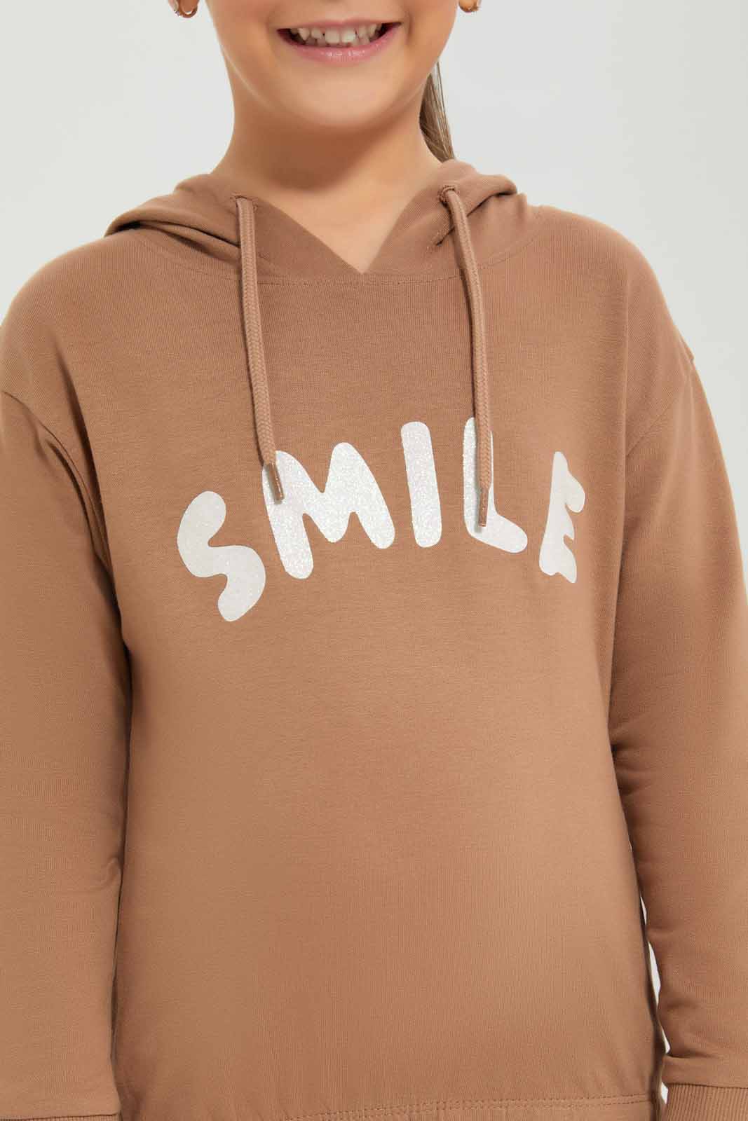 Redtag-Girls-Brown-Smile-Hooded-Sweatshirt-Category:Sweatshirts,-Colour:Brown,-Deals:New-In,-Dept:Girls,-Filter:Girls-(2-to-8-Yrs),-GIR-Sweatshirts,-New-In-GIR-APL,-Non-Sale,-S23A,-Section:Girls-(0-to-14Yrs),-TBL-Girls-2 to 8 Years