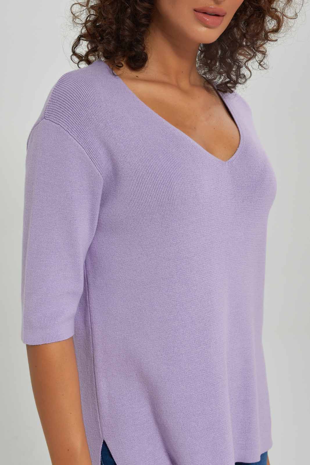 Redtag-Women-Lilac-Short-Sleeve-V-Neck-Pullover-Category:Pullovers,-Colour:Lilac,-Deals:New-In,-Dept:Ladieswear,-Filter:Women's-Clothing,-New-In-Women-APL,-Non-Sale,-S23A,-Section:Women,-Women-Pullovers-Women's-