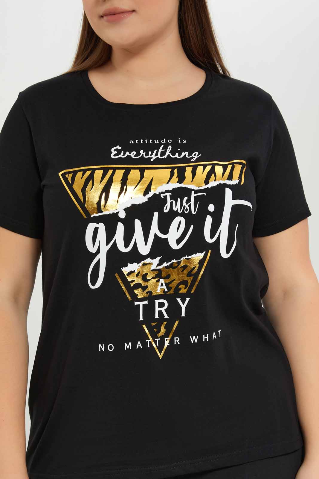 Redtag-Women-Black-Graphic-T-Shirt-Category:T-Shirts,-Colour:Black,-Deals:New-In,-Dept:Ladieswear,-Filter:Plus-Size,-LDP-T-Shirts,-New-In-LDP-APL,-Non-Sale,-S23A,-Section:Women,-TBL-Women's-