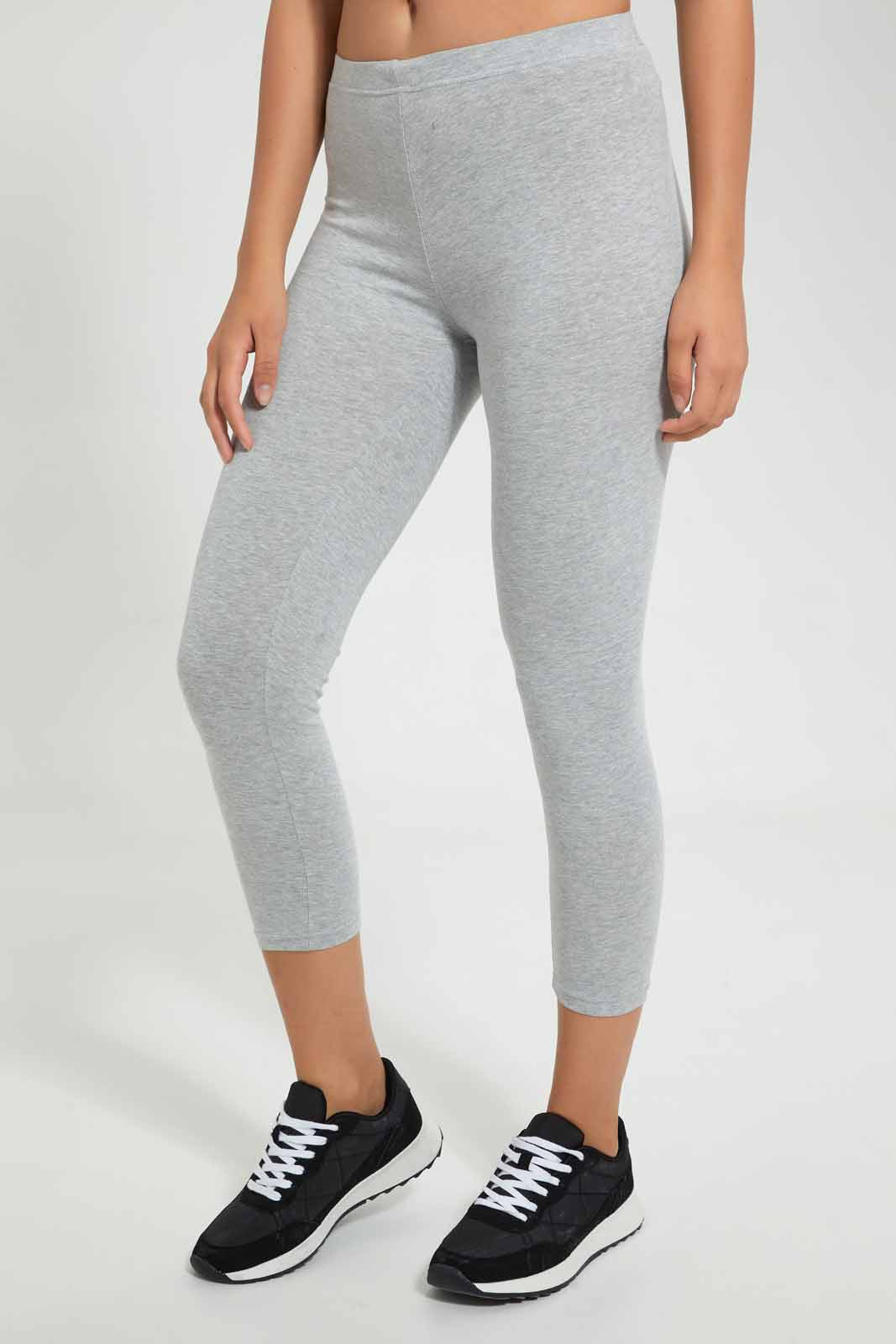 Redtag-Grey-Mélange-Leggings-(Pack-Of-2)-Leggings-Women's-