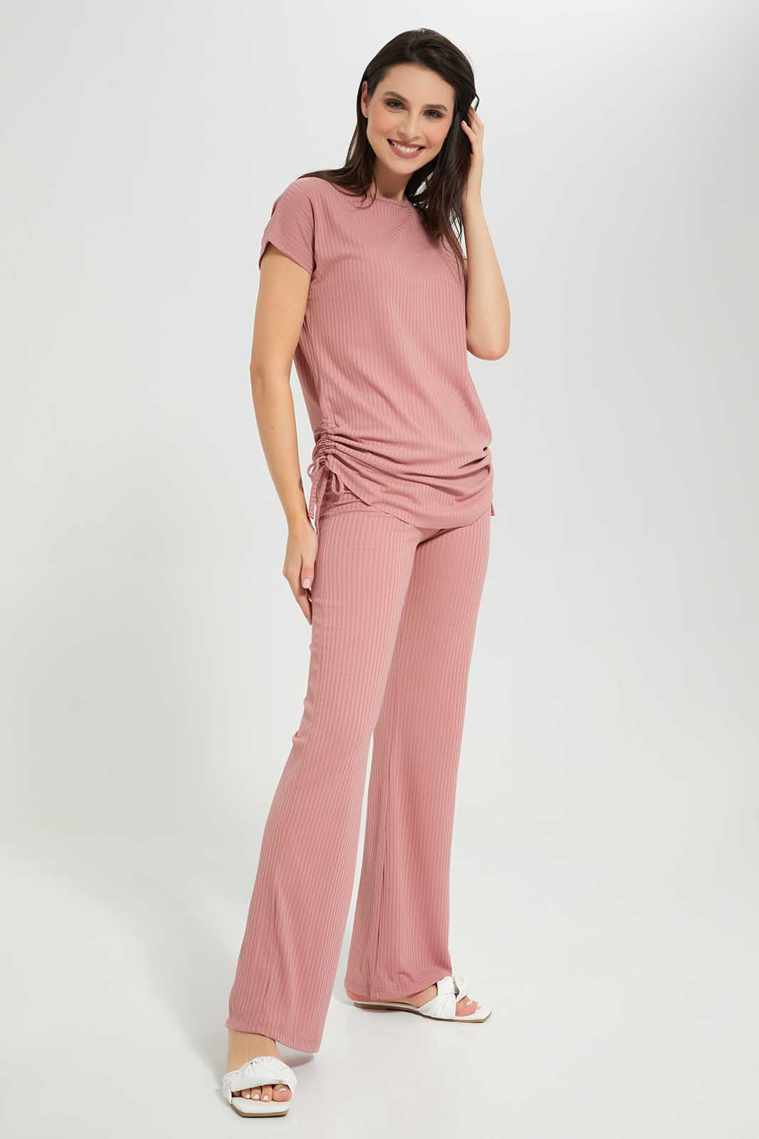 Redtag-Women-Dusty-Pink-Lounge-T-Shirt-Category:T-Shirts,-Colour:Apricot,-Deals:2-For-90,-Deals:New-In,-Dept:Ladieswear,-Filter:Women's-Clothing,-New-In-Women-APL,-S22C,-Section:Women,-Women-Loungewear-T-Shirts,-Women-T-Shirts-Women's-