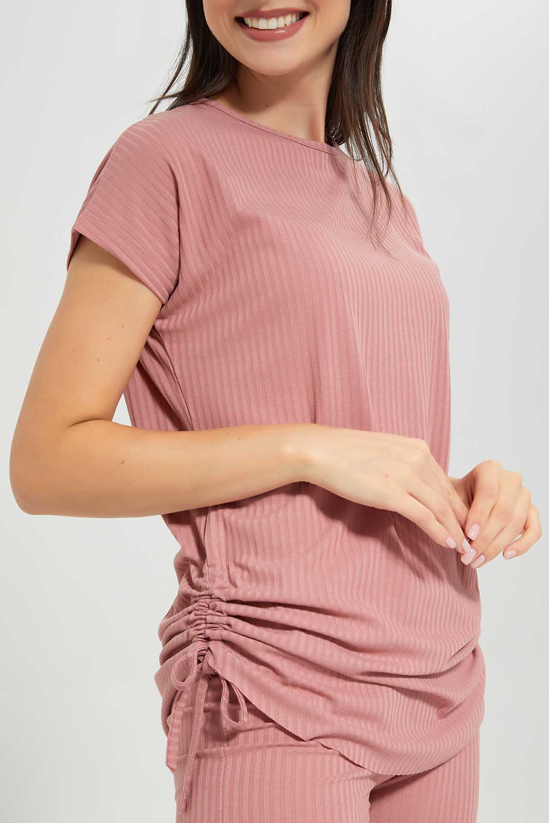 Redtag-Women-Dusty-Pink-Lounge-T-Shirt-Category:T-Shirts,-Colour:Apricot,-Deals:2-For-90,-Deals:New-In,-Dept:Ladieswear,-Filter:Women's-Clothing,-New-In-Women-APL,-S22C,-Section:Women,-Women-Loungewear-T-Shirts,-Women-T-Shirts-Women's-