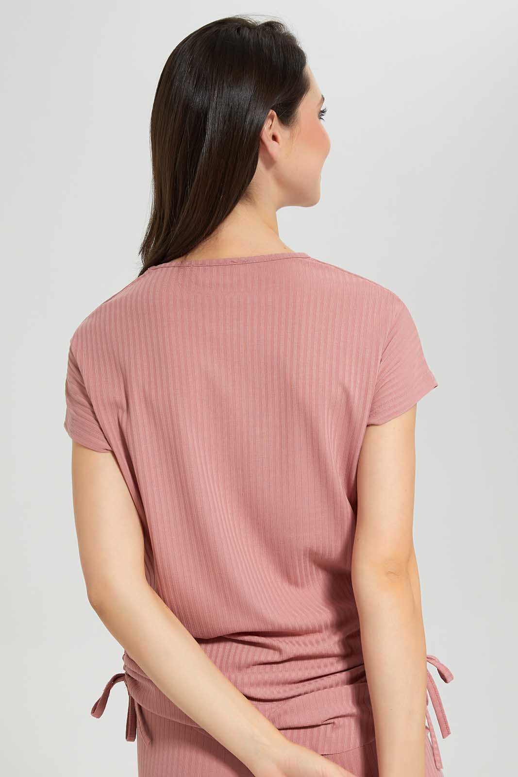 Redtag-Women-Dusty-Pink-Lounge-T-Shirt-Category:T-Shirts,-Colour:Apricot,-Deals:2-For-90,-Deals:New-In,-Dept:Ladieswear,-Filter:Women's-Clothing,-New-In-Women-APL,-S22C,-Section:Women,-Women-Loungewear-T-Shirts,-Women-T-Shirts-Women's-