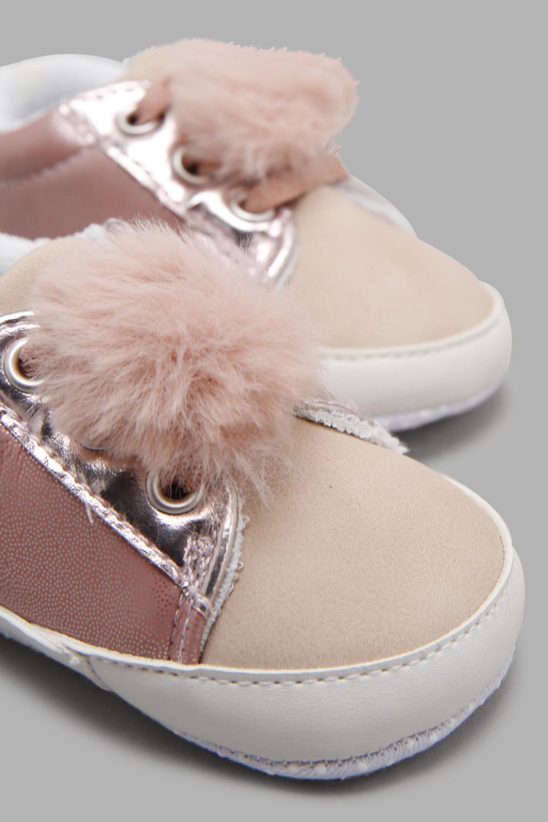 Redtag-Pink-Pram-Shoe-With-Pom-Pom-Category:Shoes,-Colour:Pink,-Deals:New-In,-Filter:Baby-Footwear-(0-to-18-Mths),-NBF-Shoes,-New-In-NBF-FOO,-Non-Sale,-Section:Boys-(0-to-14Yrs),-W22B-Baby-0 to 18 Months