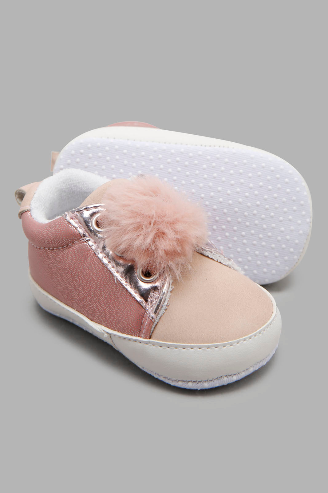 Redtag-Pink-Pram-Shoe-With-Pom-Pom-Category:Shoes,-Colour:Pink,-Deals:New-In,-Filter:Baby-Footwear-(0-to-18-Mths),-NBF-Shoes,-New-In-NBF-FOO,-Non-Sale,-Section:Boys-(0-to-14Yrs),-W22B-Baby-0 to 18 Months