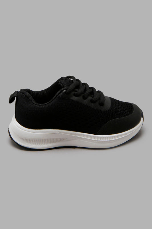 Redtag-Black-Knit-Sneaker-BSR-Trainers,-Category:Trainers,-Colour:Black,-Deals:New-In,-Dept:Boys,-Filter:Boys-Footwear-(5-to-14-Yrs),-New-In-BSR-FOO,-Non-Sale,-Section:Boys-(0-to-14Yrs),-W22A-Senior-Boys-5 to 14 Years