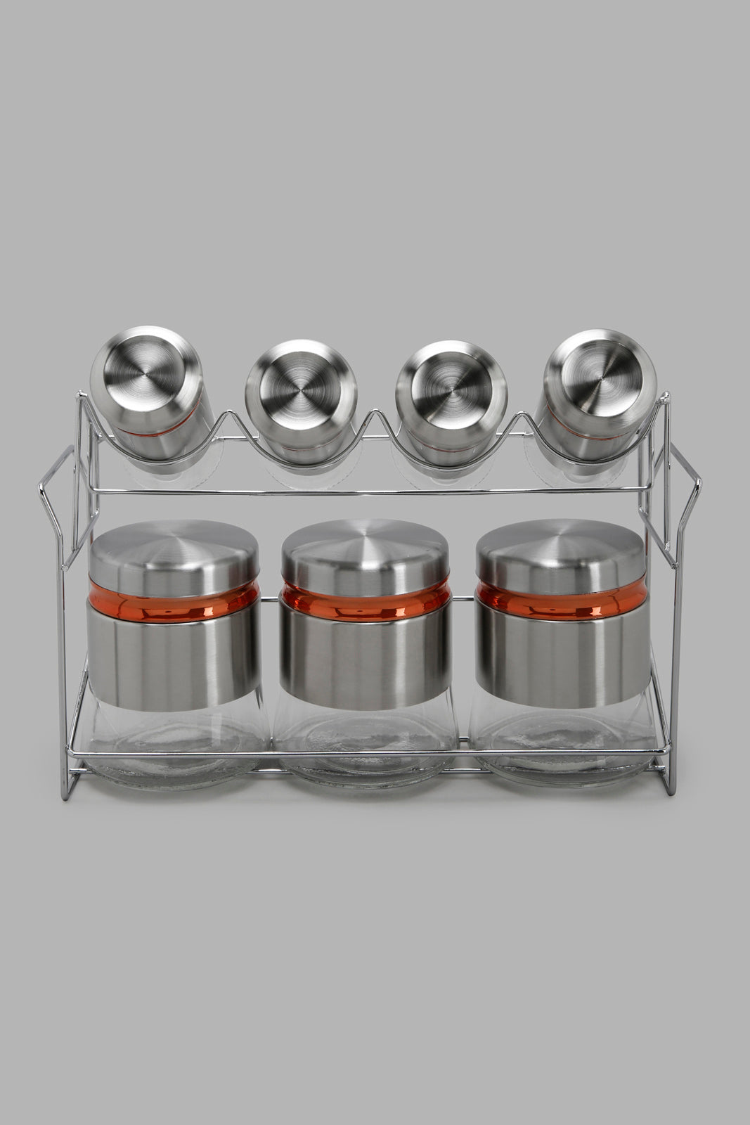 Redtag-Silver-Glass-Storage-Jar-Set-(8Peice)-Category:0,-Colour:Silver,-Deals:New-In,-Filter:Home-Dining,-HMW-DIN-Storage,-New-In-HMW-DIN,-Non-Sale,-Section:Homewares,-W22A-Home-Dining-