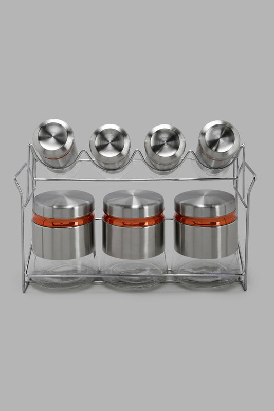 Redtag-Silver-Glass-Storage-Jar-Set-(8Peice)-Category:0,-Colour:Silver,-Deals:New-In,-Filter:Home-Dining,-HMW-DIN-Storage,-New-In-HMW-DIN,-Non-Sale,-Section:Homewares,-W22A-Home-Dining-