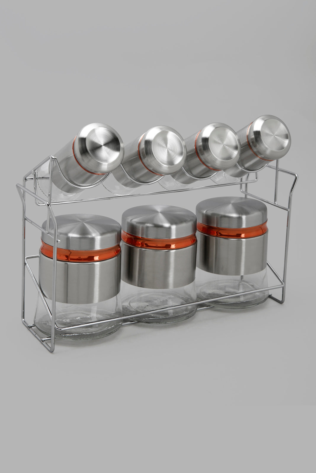 Redtag-Silver-Glass-Storage-Jar-Set-(8Peice)-Category:0,-Colour:Silver,-Deals:New-In,-Filter:Home-Dining,-HMW-DIN-Storage,-New-In-HMW-DIN,-Non-Sale,-Section:Homewares,-W22A-Home-Dining-