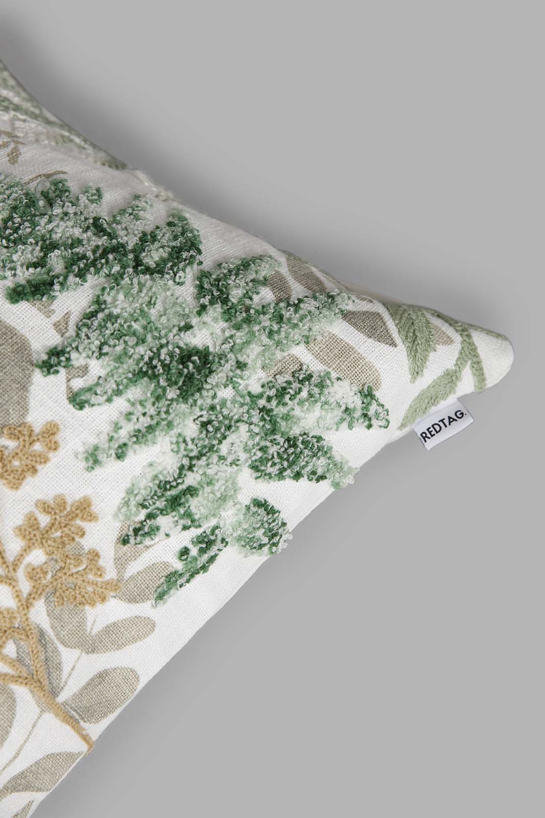 Redtag-Beige/Green-Leaf-Embroidery-Cushion-Category:Cushions,-Colour:Beige,-Deals:New-In,-Dept:Home,-Filter:Home-Bedroom,-HMW-BED-Cushions,-New-In-HMW-BED,-Non-Sale,-Section:Homewares,-W22B-Home-Bedroom-