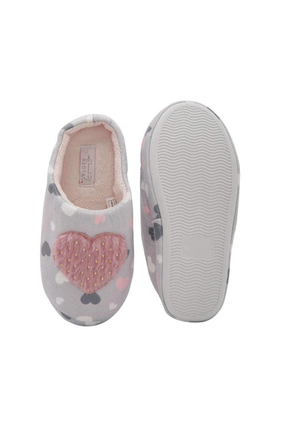 Redtag-Grey-Heart-Trim-Slippers-Category:Slippers,-Colour:Grey,-Deals:New-In,-Dept:Girls,-Filter:Girls-Footwear-(5-to-14-Yrs),-GSR-Slippers,-New-In-GSR-FOO,-Non-Sale,-Section:Girls-(0-to-14Yrs),-W22B-Senior-Girls-5 to 14 Years