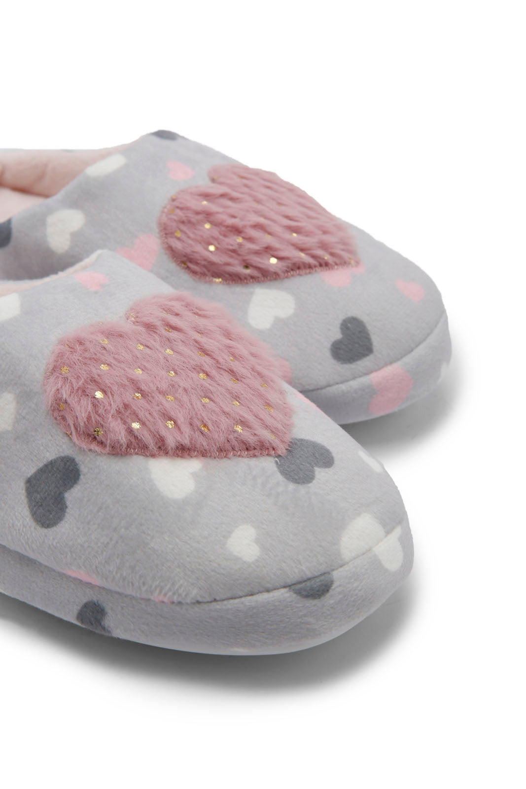 Redtag-Grey-Heart-Trim-Slippers-Category:Slippers,-Colour:Grey,-Deals:New-In,-Dept:Girls,-Filter:Girls-Footwear-(5-to-14-Yrs),-GSR-Slippers,-New-In-GSR-FOO,-Non-Sale,-Section:Girls-(0-to-14Yrs),-W22B-Senior-Girls-5 to 14 Years
