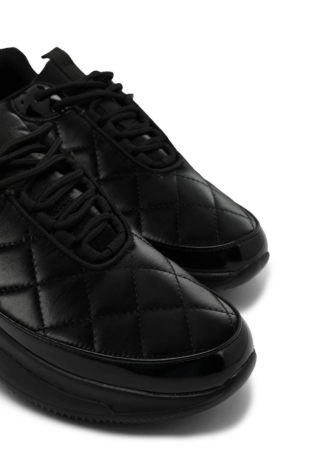 Redtag-Black-Quilt-Lace-Up-Sneaker-Category:Trainers,-Colour:Black,-Deals:New-In,-Dept:Ladieswear,-Filter:Women's-Footwear,-New-In-Women-FOO,-Non-Sale,-Section:Women,-W22B,-Women-Trainers-Women's-