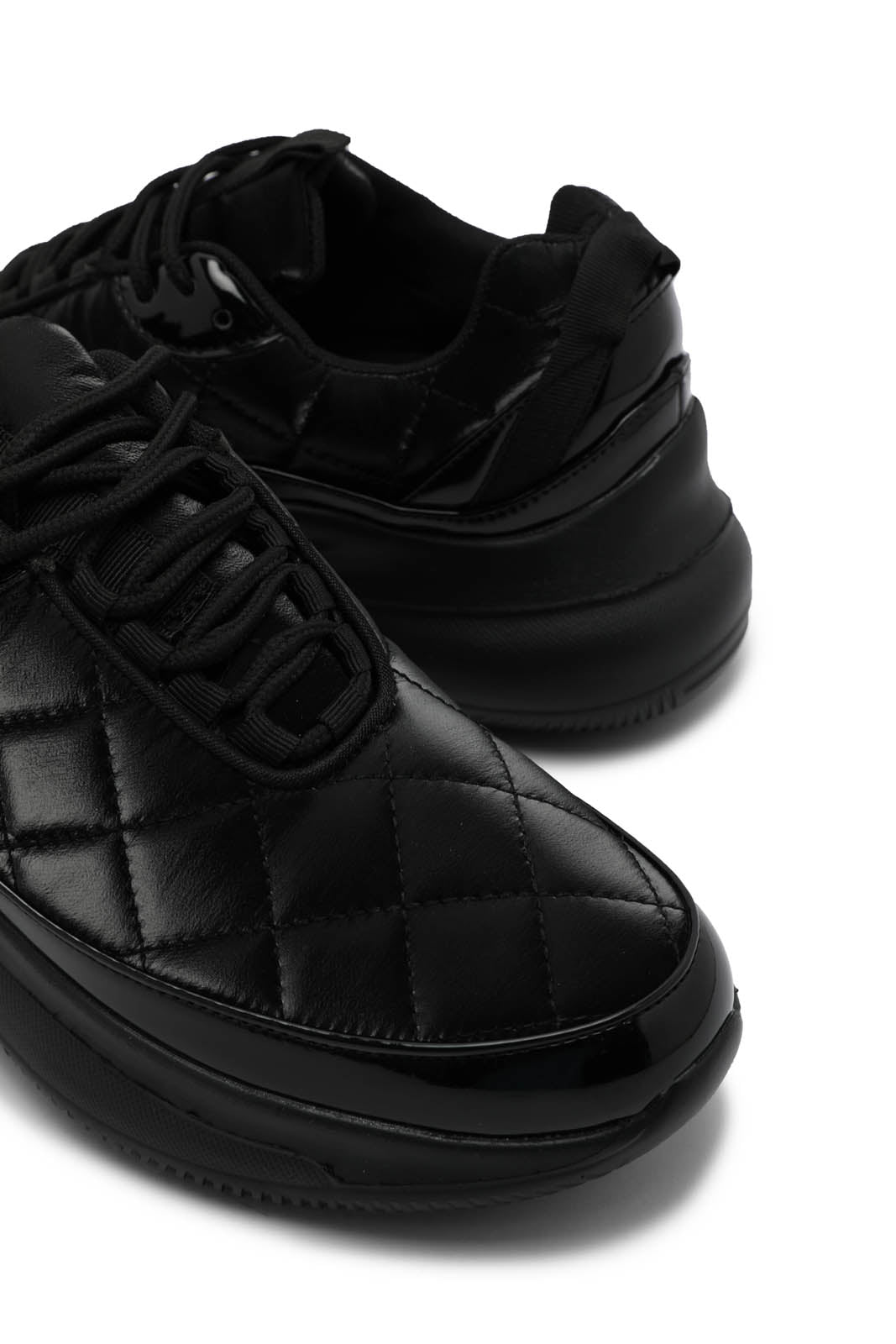 Redtag-Black-Quilt-Lace-Up-Sneaker-Category:Trainers,-Colour:Black,-Deals:New-In,-Dept:Ladieswear,-Filter:Women's-Footwear,-New-In-Women-FOO,-Non-Sale,-Section:Women,-W22B,-Women-Trainers-Women's-