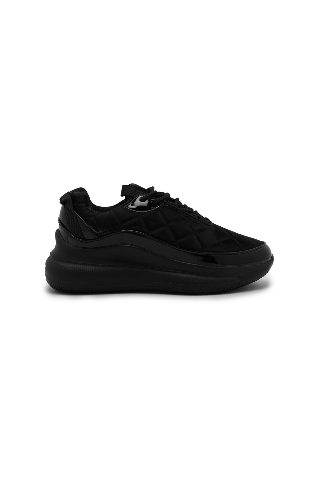 Redtag-Black-Quilt-Lace-Up-Sneaker-Category:Trainers,-Colour:Black,-Deals:New-In,-Dept:Ladieswear,-Filter:Women's-Footwear,-New-In-Women-FOO,-Non-Sale,-Section:Women,-W22B,-Women-Trainers-Women's-