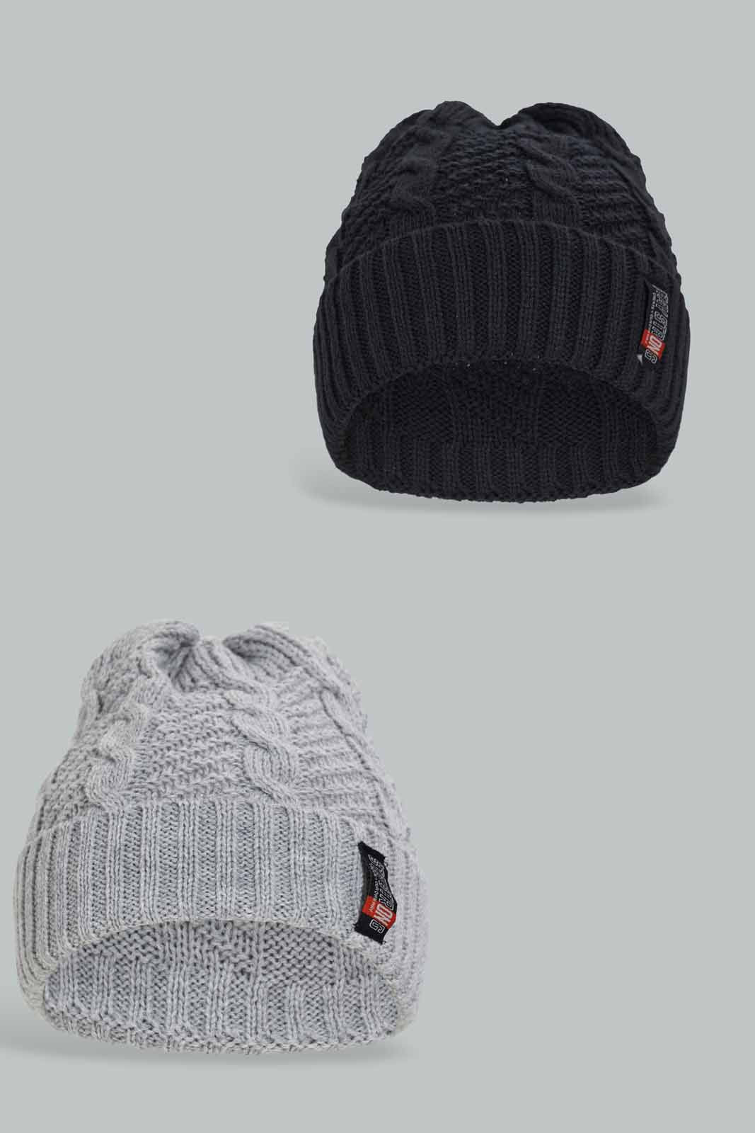 Redtag-Navy-And-Grey-Knitted-Cap-Set-Of-2-0,-Category:0,-Colour:Assorted,-Filter:Men's-Accessories,-New-In,-New-In-Men-ACC,-Non-Sale,-Section:Men,-W22A-Men's-