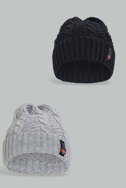 Redtag-Navy-And-Grey-Knitted-Cap-Set-Of-2-0,-Category:0,-Colour:Assorted,-Filter:Men's-Accessories,-New-In,-New-In-Men-ACC,-Non-Sale,-Section:Men,-W22A-Men's-