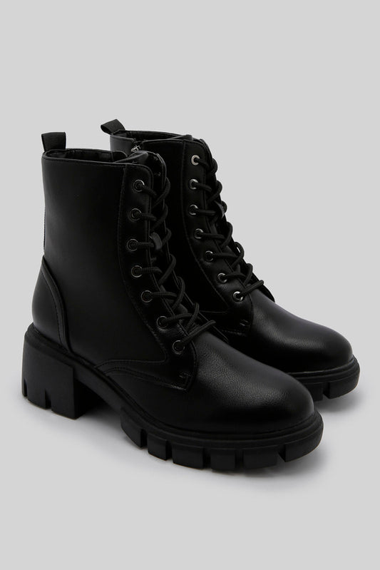 Redtag-Black-Lace-Up-Combat-Boot-Category:Boots,-Colour:Black,-Deals:New-In,-Filter:Women's-Footwear,-New-In-Women-FOO,-Non-Sale,-Section:Women,-W22B,-Women-Boots-Women's-
