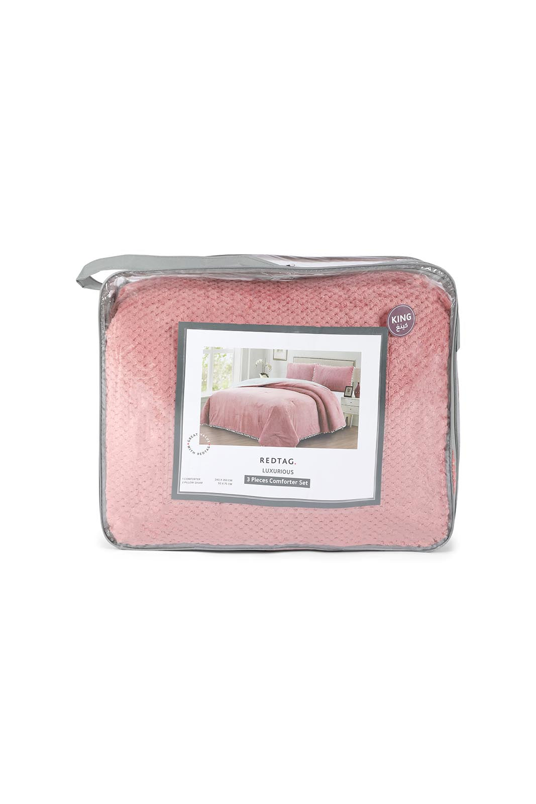 Redtag-Pink-3-Pc-Textured-Fur-Comforter-With-Pompom-(King-Size)-Category:Comforters,-Colour:Pink,-Deals:New-In,-Dept:Home,-Filter:Home-Bedroom,-HMW-BED-Comforters,-New-In-HMW-BED,-Non-Sale,-S23A,-Section:Homewares-Home-Bedroom-