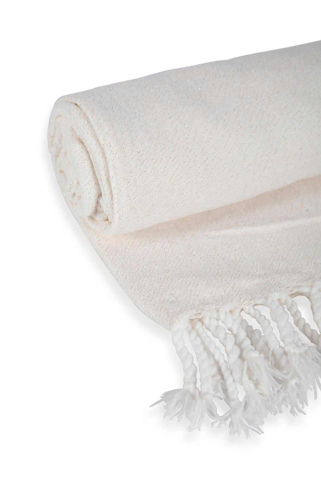 Redtag-Ivory-Chenille-Throw-With-Gold-Metallic-Yarn-Category:Throws,-Colour:Ivory,-Deals:New-In,-Dept:Home,-Filter:Home-Bedroom,-HMW-BED-Throws,-New-In-HMW-BED,-Non-Sale,-Section:Homewares,-W22B-Home-Bedroom-