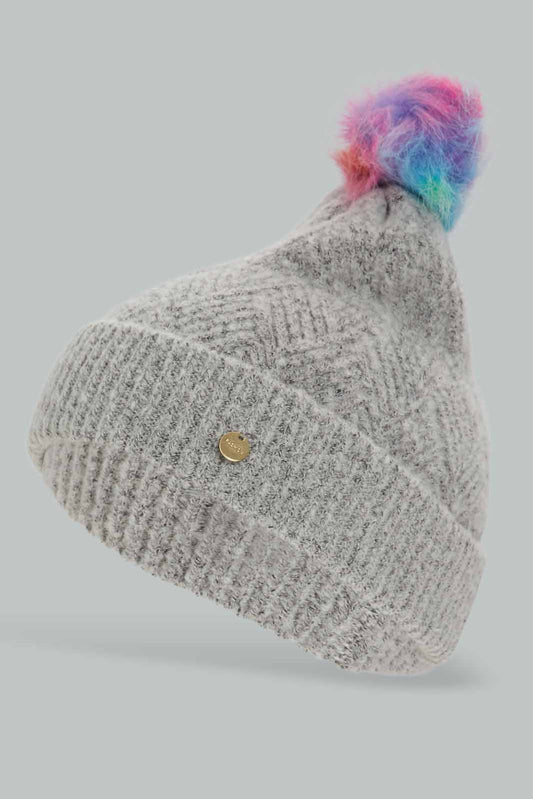 Redtag-Grey-Embelished-Knitted-Cap-Category:Knitted-Accessories,-Colour:Grey,-Filter:Women's-Accessories,-New-In,-New-In-Women-ACC,-Non-Sale,-Section:Women,-W22A,-Women-Knitted-Accessories-Women-