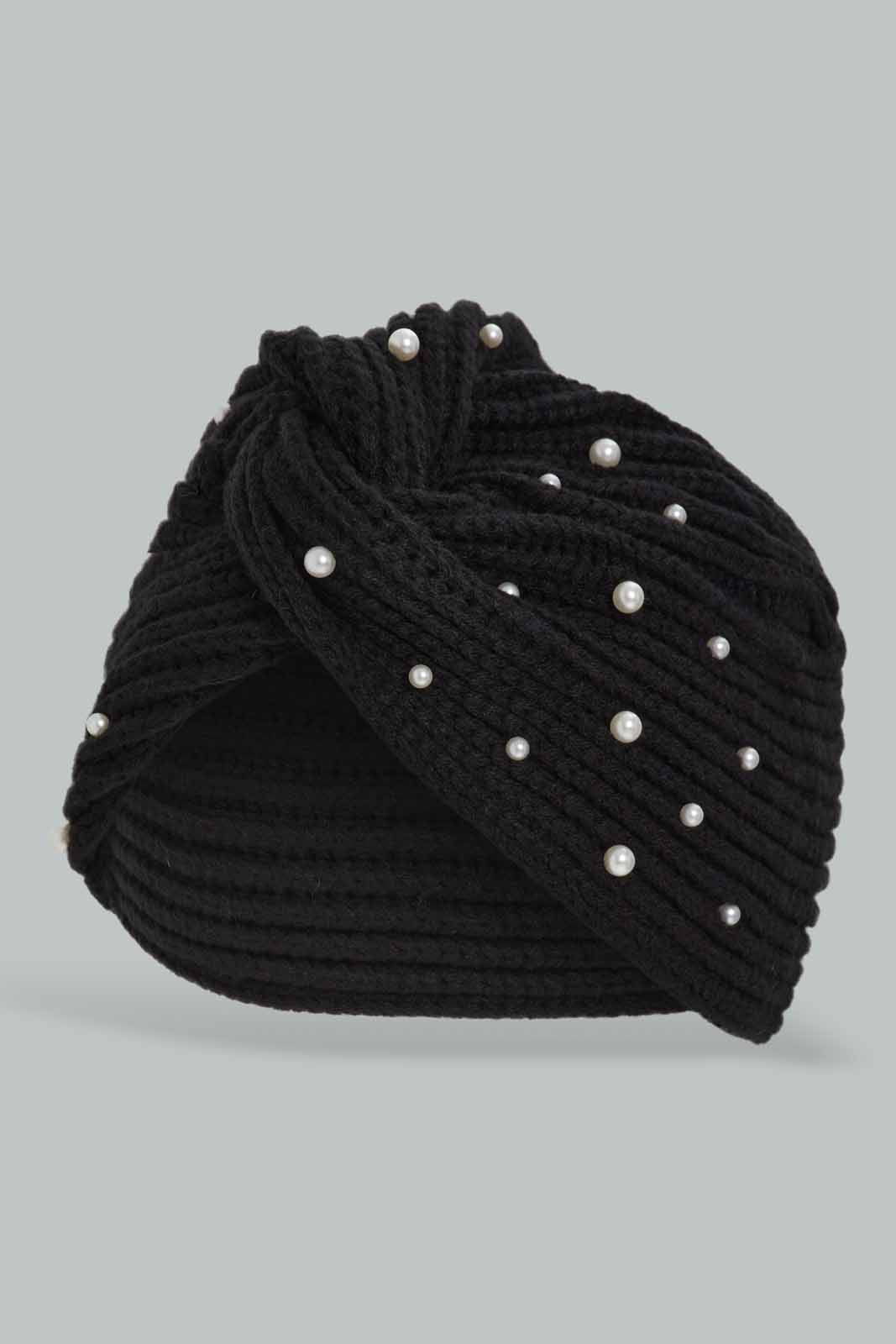 Redtag-Black-Embelished-Knitted-Cap-Category:Knitted-Accessories,-Colour:Black,-Filter:Women's-Accessories,-New-In,-New-In-Women-ACC,-Non-Sale,-Section:Women,-W22A,-Women-Knitted-Accessories-Women-