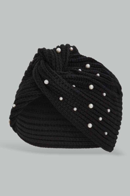 Redtag-Black-Embelished-Knitted-Cap-Category:Knitted-Accessories,-Colour:Black,-Filter:Women's-Accessories,-New-In,-New-In-Women-ACC,-Non-Sale,-Section:Women,-W22A,-Women-Knitted-Accessories-Women-