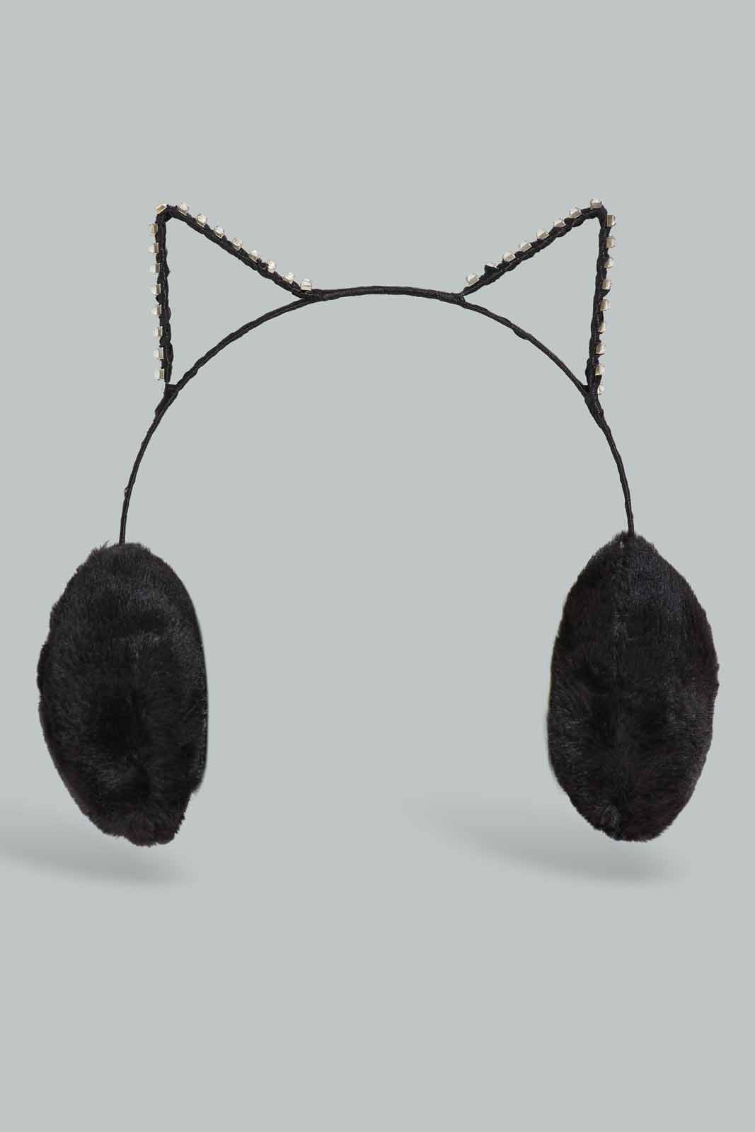 Redtag-Black&White-Embelished-Earmuff-Category:Knitted-Accessories,-Colour:Black,-Dept:Ladieswear,-Filter:Women's-Accessories,-New-In,-New-In-Women-ACC,-Non-Sale,-Section:Women,-W22B,-Women-Knitted-Accessories-Women-