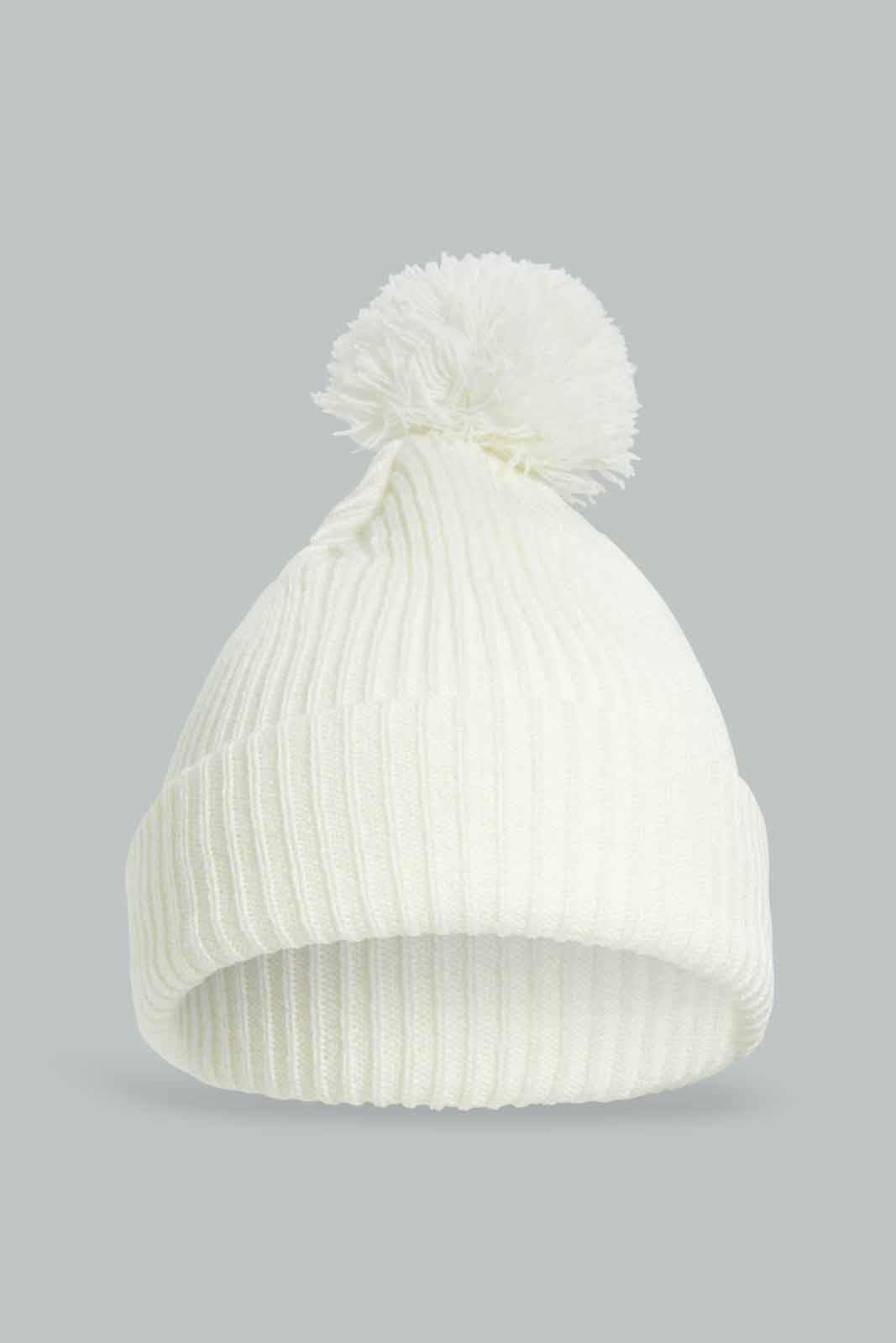 Women White Knitted Cap Set (2 Piece)