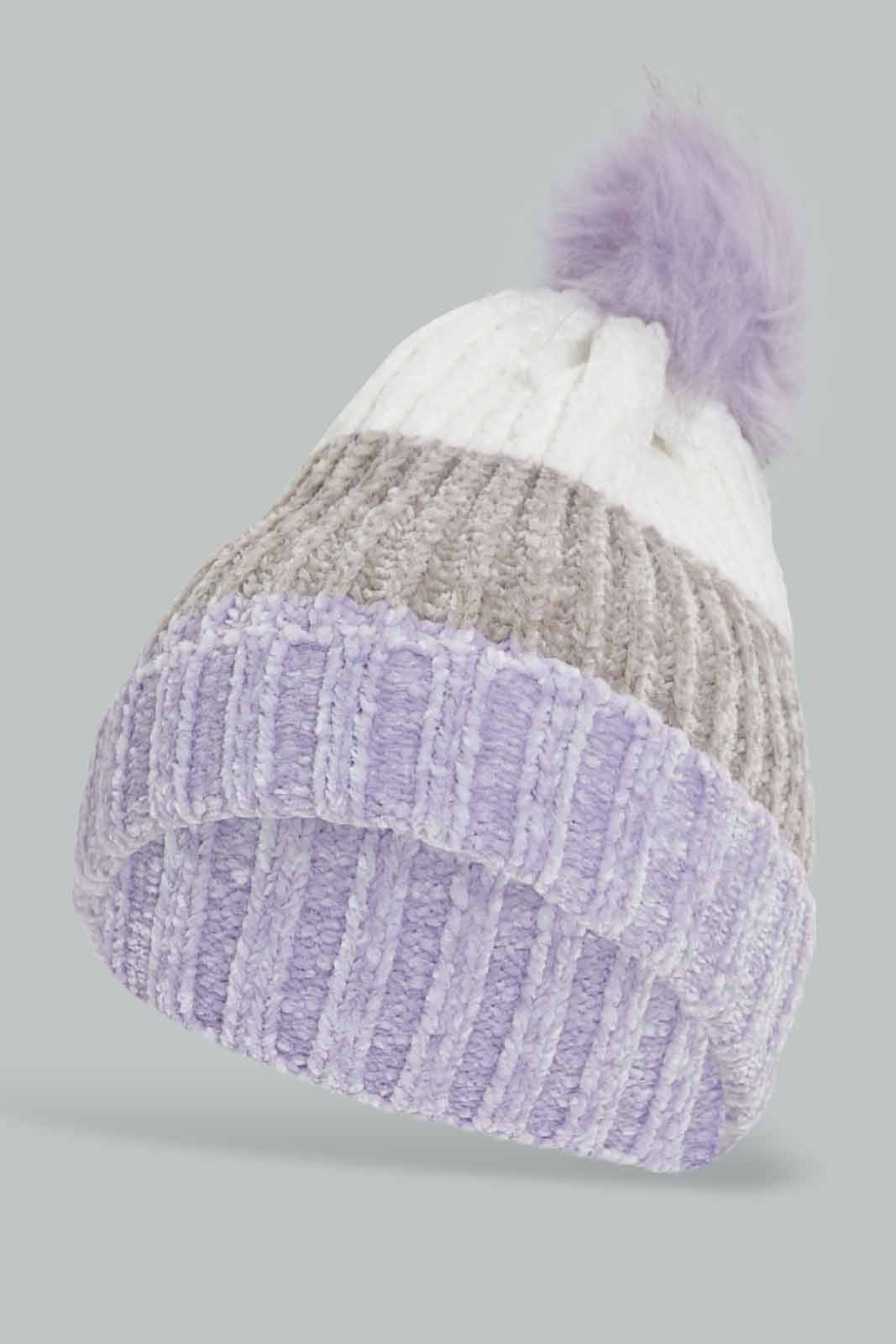 Redtag-Grey-Pom-Pom-Embellished-Knitted-Cap-Category:Knitted-Accessories,-Colour:Grey,-Dept:Ladieswear,-Filter:Women's-Accessories,-New-In,-New-In-Women-ACC,-Non-Sale,-Section:Women,-W22A,-Women-Knitted-Accessories-Women-