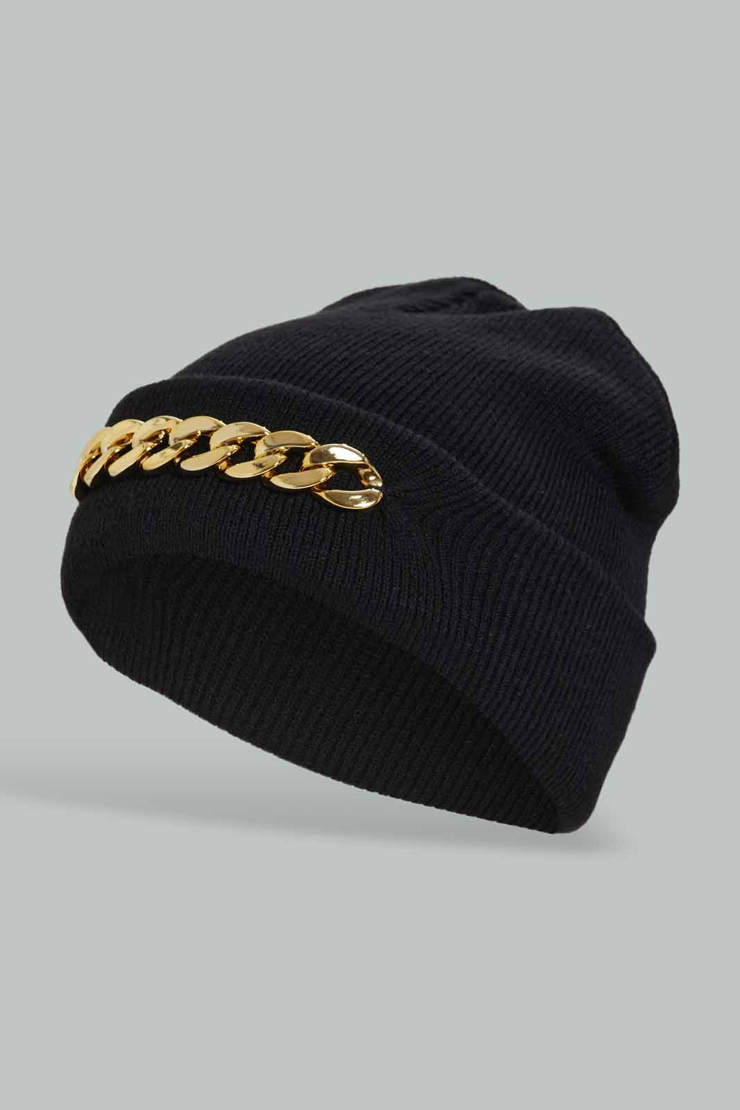 Redtag-Black-Embelished-Knitted-Cap-Category:Knitted-Accessories,-Colour:Black,-Dept:Ladieswear,-Filter:Women's-Accessories,-New-In,-New-In-Women-ACC,-Non-Sale,-Section:Women,-W22A,-Women-Knitted-Accessories-Women-