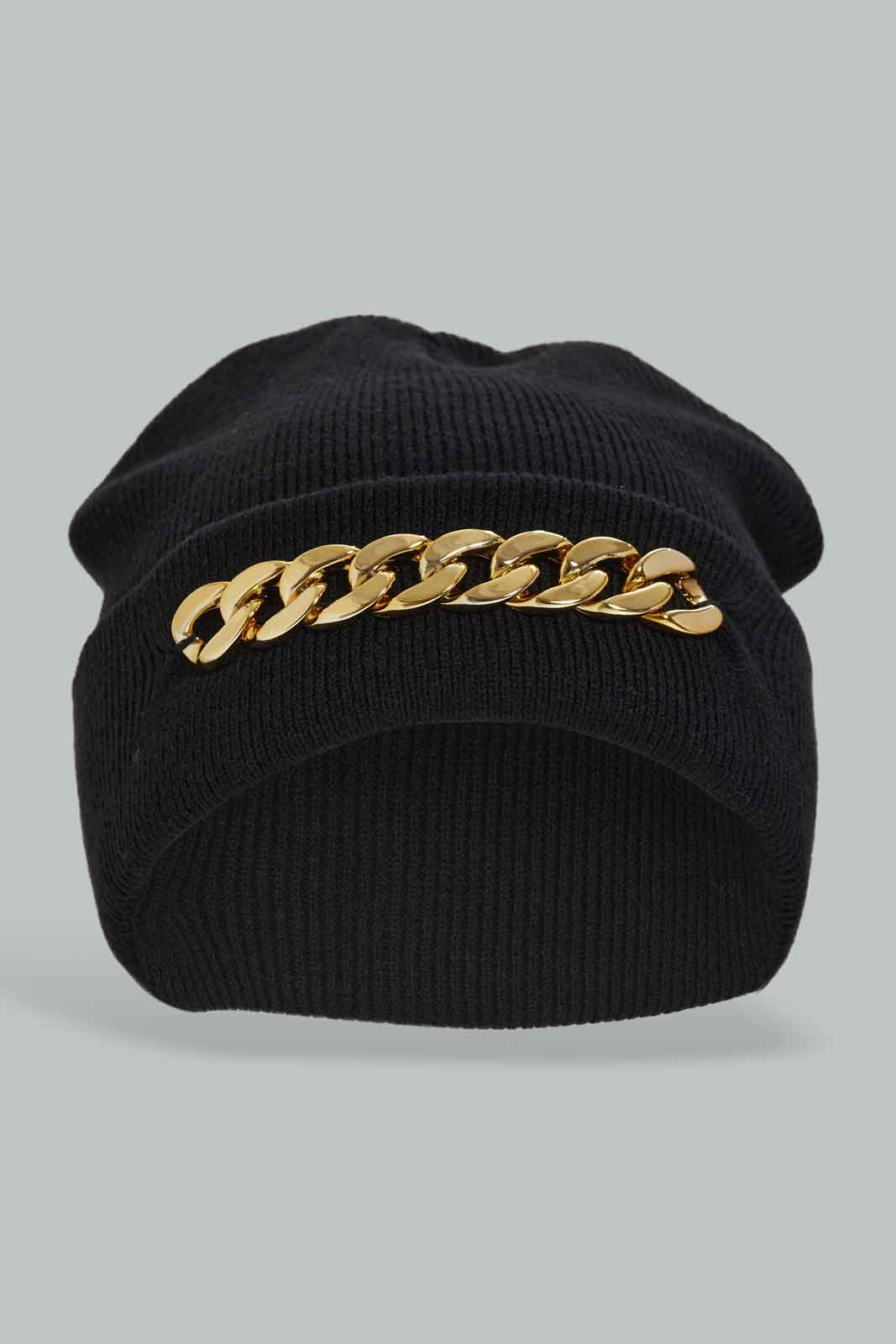 Redtag-Black-Embelished-Knitted-Cap-Category:Knitted-Accessories,-Colour:Black,-Dept:Ladieswear,-Filter:Women's-Accessories,-New-In,-New-In-Women-ACC,-Non-Sale,-Section:Women,-W22A,-Women-Knitted-Accessories-Women-