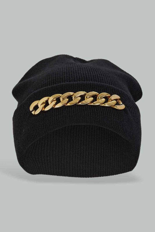 Redtag-Black-Embelished-Knitted-Cap-Category:Knitted-Accessories,-Colour:Black,-Dept:Ladieswear,-Filter:Women's-Accessories,-New-In,-New-In-Women-ACC,-Non-Sale,-Section:Women,-W22A,-Women-Knitted-Accessories-Women-