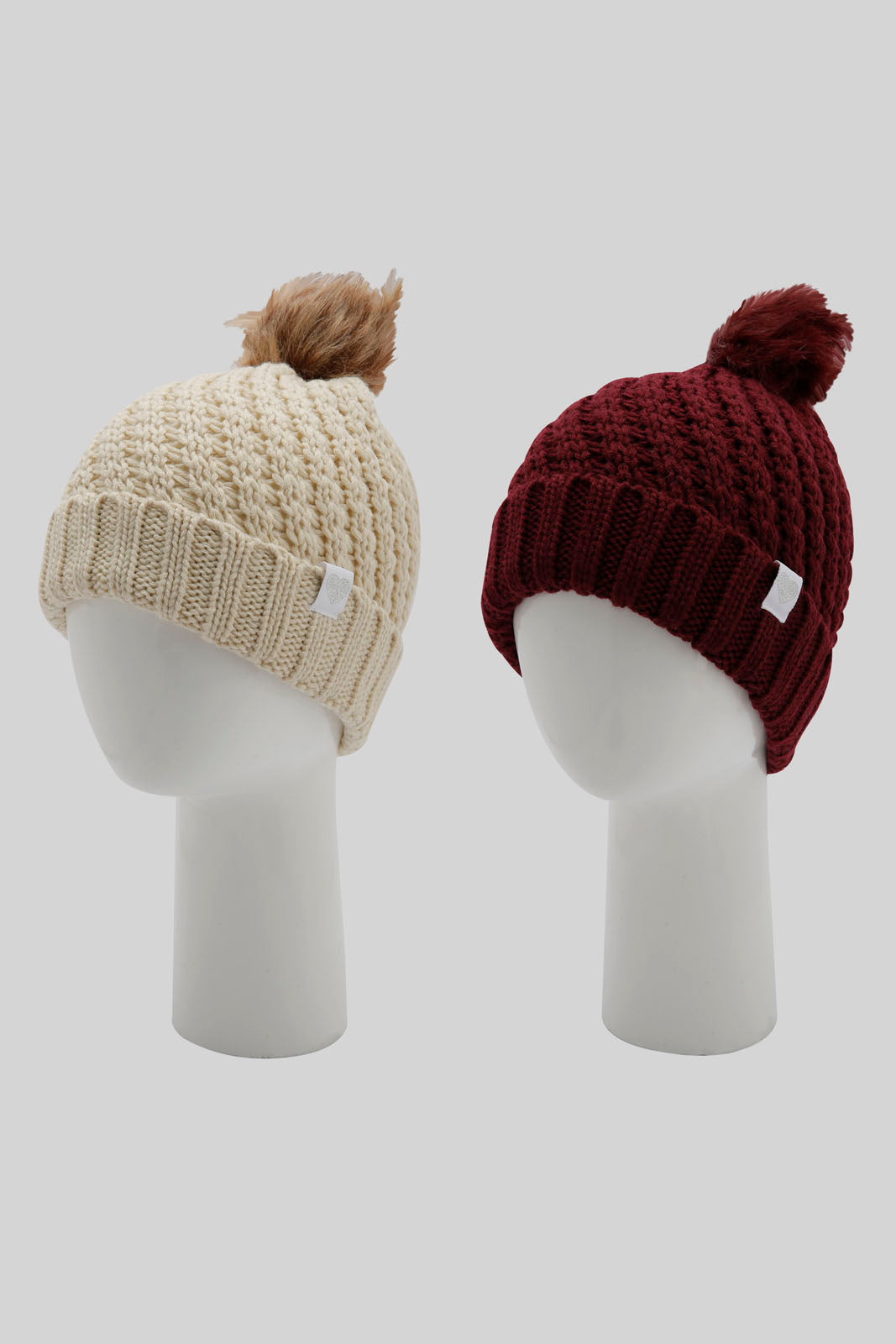 Redtag-Maroon-And-Beige-Embellished-Set-Of-2-Knitted-Cap-Category:Knitted-Accessories,-Colour:Assorted,-Filter:Women's-Accessories,-New-In,-New-In-Women-ACC,-Non-Sale,-Section:Women,-W22B,-Women-Knitted-Accessories-Women-