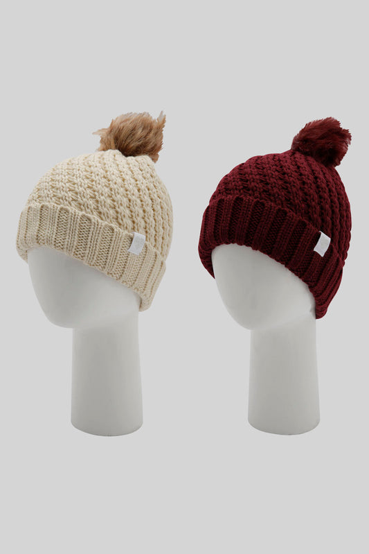 Redtag-Maroon-And-Beige-Embellished-Set-Of-2-Knitted-Cap-Category:Knitted-Accessories,-Colour:Assorted,-Filter:Women's-Accessories,-New-In,-New-In-Women-ACC,-Non-Sale,-Section:Women,-W22B,-Women-Knitted-Accessories-Women-