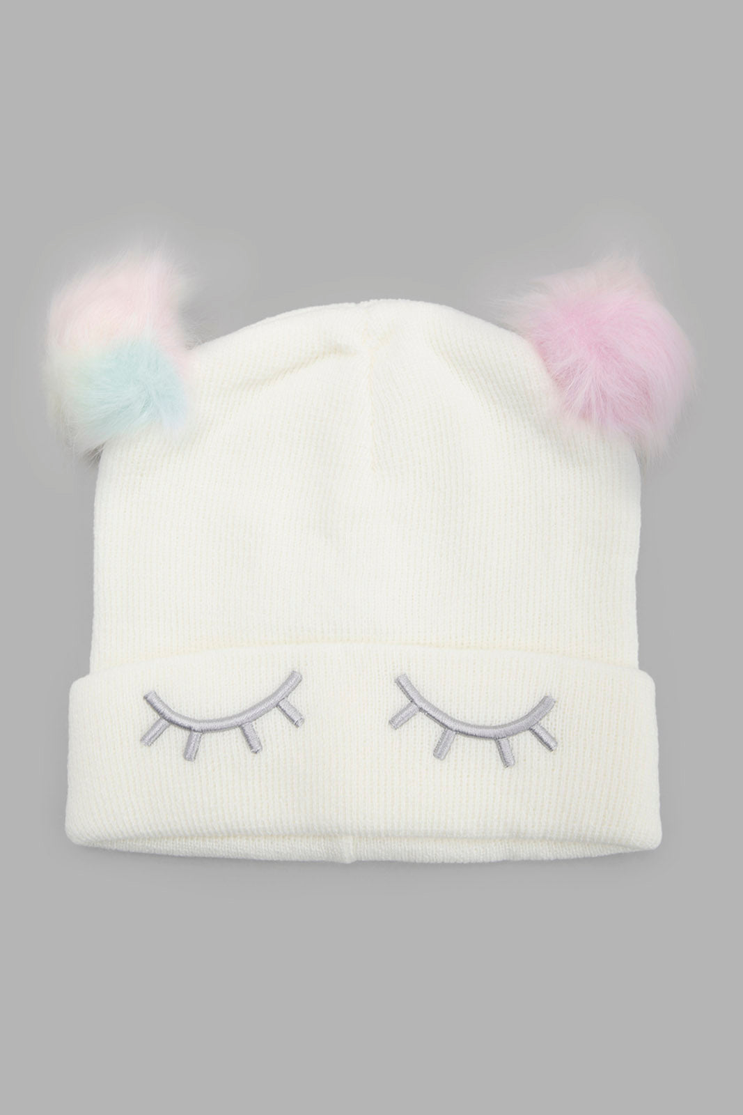 Redtag-Multi-Colour-Pom-Pom-Embellished-Knitted-Cap-Set-Of-2-Category:Knitted-Accessories,-Colour:Assorted,-Filter:Girls-Accessories,-GSR-Knitted-Accessories,-New-In,-New-In-GIR-ACC,-Non-Sale,-Section:Girls-(0-to-14Yrs),-W22B-Girls-