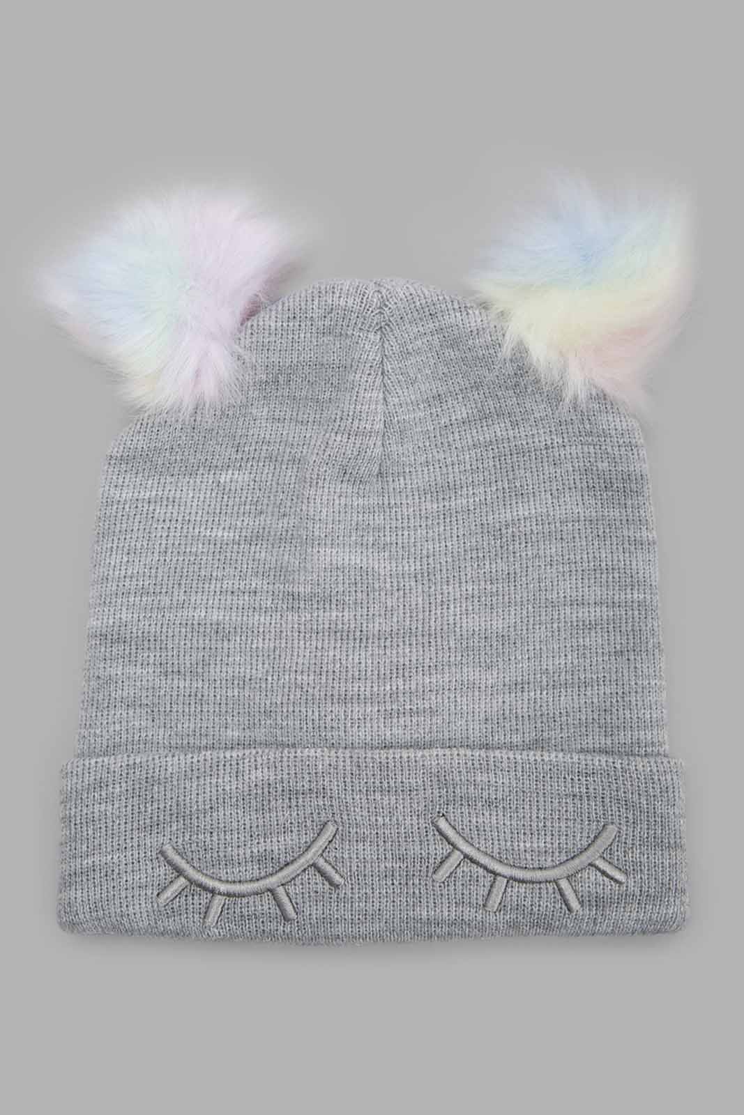 Redtag-Multi-Colour-Pom-Pom-Embellished-Knitted-Cap-Set-Of-2-Category:Knitted-Accessories,-Colour:Assorted,-Filter:Girls-Accessories,-GSR-Knitted-Accessories,-New-In,-New-In-GIR-ACC,-Non-Sale,-Section:Girls-(0-to-14Yrs),-W22B-Girls-