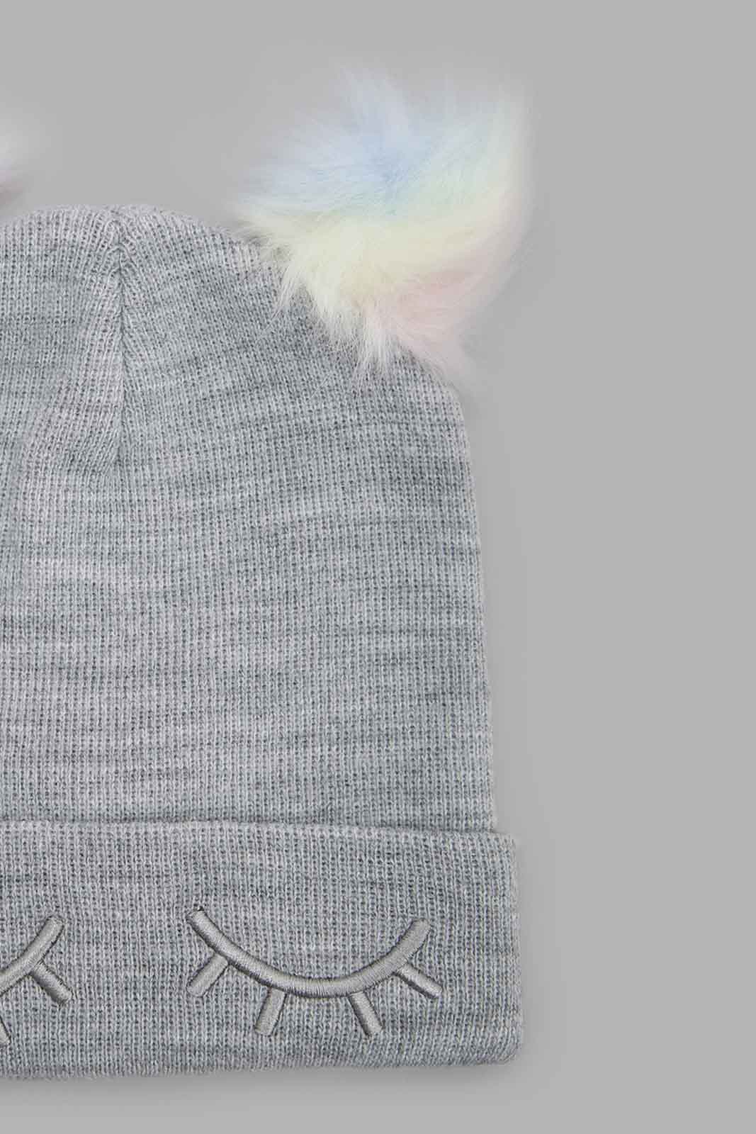 Redtag-Multi-Colour-Pom-Pom-Embellished-Knitted-Cap-Set-Of-2-Category:Knitted-Accessories,-Colour:Assorted,-Filter:Girls-Accessories,-GSR-Knitted-Accessories,-New-In,-New-In-GIR-ACC,-Non-Sale,-Section:Girls-(0-to-14Yrs),-W22B-Girls-