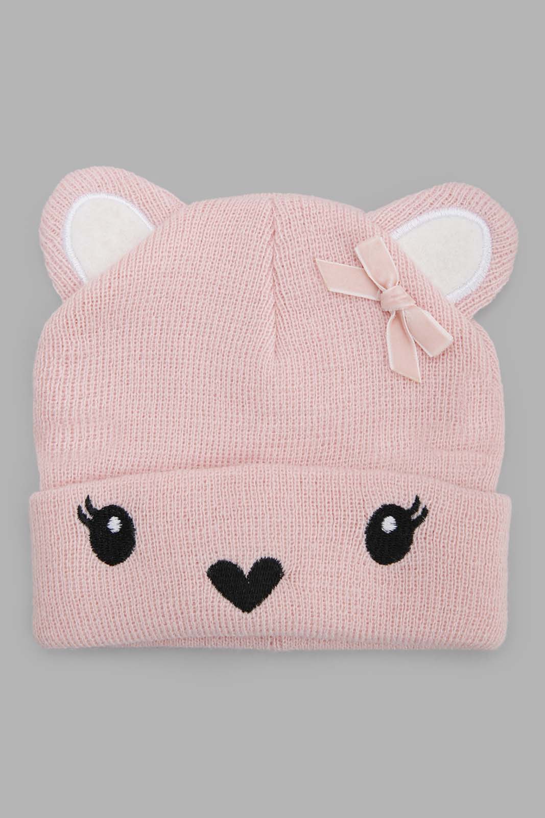 Redtag-Pink-And-White-Charcater-Embellished-Knitted-Cap-Set-Of-2-Category:Knitted-Accessories,-Colour:Assorted,-Filter:Girls-Accessories,-GIR-Knitted-Accessories,-New-In,-New-In-GIR-ACC,-Non-Sale,-Section:Girls-(0-to-14Yrs),-W22B-Girls-