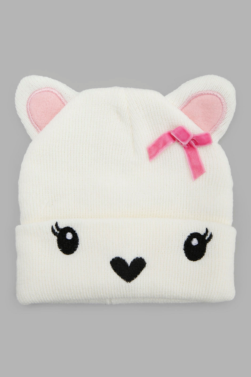 Redtag-Pink-And-White-Charcater-Embellished-Knitted-Cap-Set-Of-2-Category:Knitted-Accessories,-Colour:Assorted,-Filter:Girls-Accessories,-GIR-Knitted-Accessories,-New-In,-New-In-GIR-ACC,-Non-Sale,-Section:Girls-(0-to-14Yrs),-W22B-Girls-