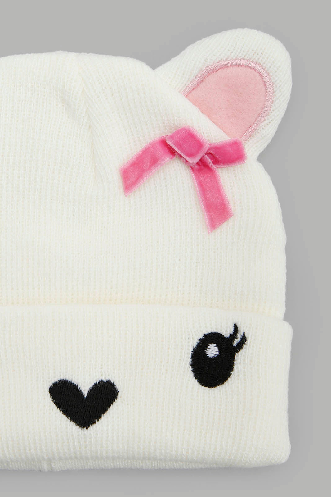 Redtag-Pink-And-White-Charcater-Embellished-Knitted-Cap-Set-Of-2-Category:Knitted-Accessories,-Colour:Assorted,-Filter:Girls-Accessories,-GIR-Knitted-Accessories,-New-In,-New-In-GIR-ACC,-Non-Sale,-Section:Girls-(0-to-14Yrs),-W22B-Girls-