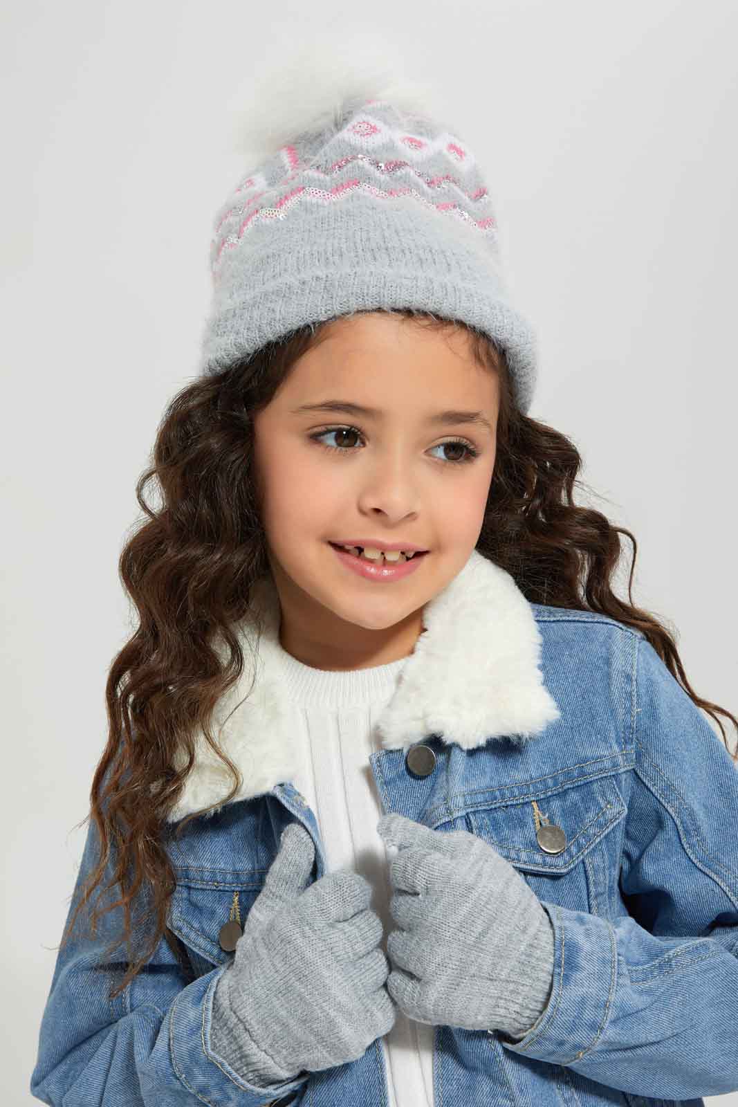 Redtag-Multi-Colour-Embellished-Set-Of-2-Knitted-Cap-&-Gloves-Category:Knitted-Accessories,-Colour:Assorted,-Filter:Girls-Accessories,-GSR-Knitted-Accessories,-New-In,-New-In-GIR-ACC,-Non-Sale,-Section:Girls-(0-to-14Yrs),-W22B-Girls-