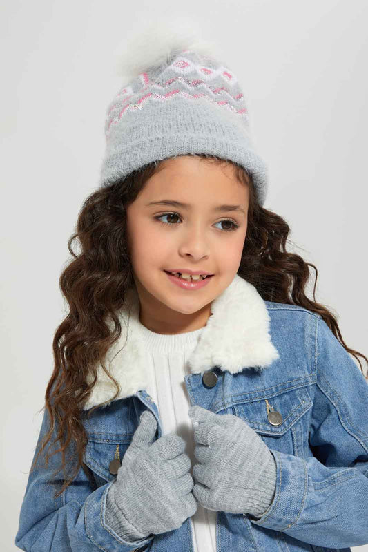 Redtag-Multi-Colour-Embellished-Set-Of-2-Knitted-Cap-&-Gloves-Category:Knitted-Accessories,-Colour:Assorted,-Filter:Girls-Accessories,-GSR-Knitted-Accessories,-New-In,-New-In-GIR-ACC,-Non-Sale,-Section:Girls-(0-to-14Yrs),-W22B-Girls-