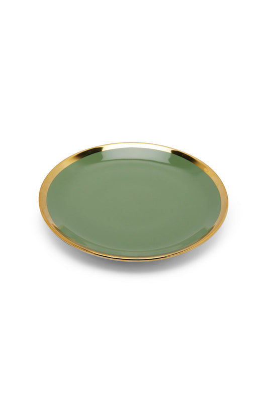 Redtag-Green-Coupe-Shape-Side-Plate-With-Gold-Rim-Category:Plates,-Colour:Green,-Deals:New-In,-Dept:Home,-Filter:Home-Dining,-HMW-DIN-Crockery,-New-In-HMW-DIN,-Non-Sale,-Section:Homewares,-W22A-Home-Dining-