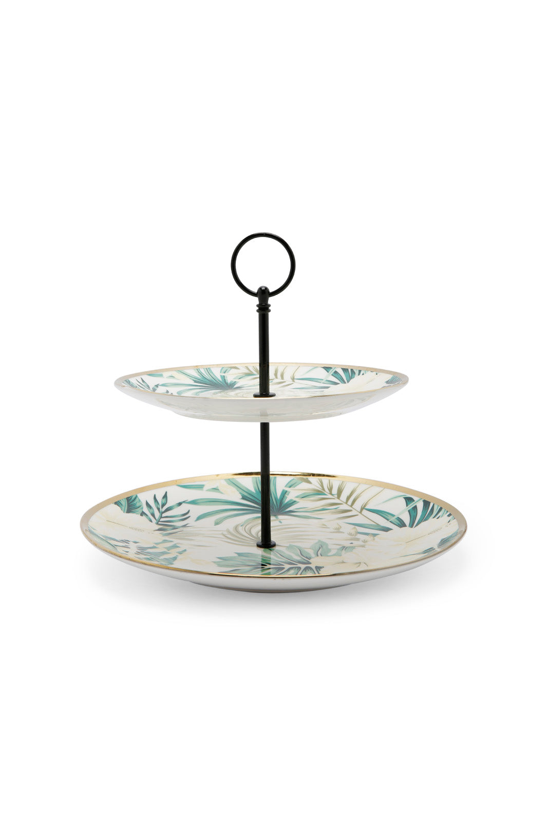 Redtag-Assorted-Floral-2-Tier-Cake-Plate-With-Electroplating-Rim-Category:2-Tier-Stand,-Colour:Assorted,-Deals:New-In,-Dept:Home,-Filter:Home-Dining,-HMW-DIN-Crockery,-New-In-HMW-DIN,-Non-Sale,-Section:Homewares,-W22A-Home-Dining-