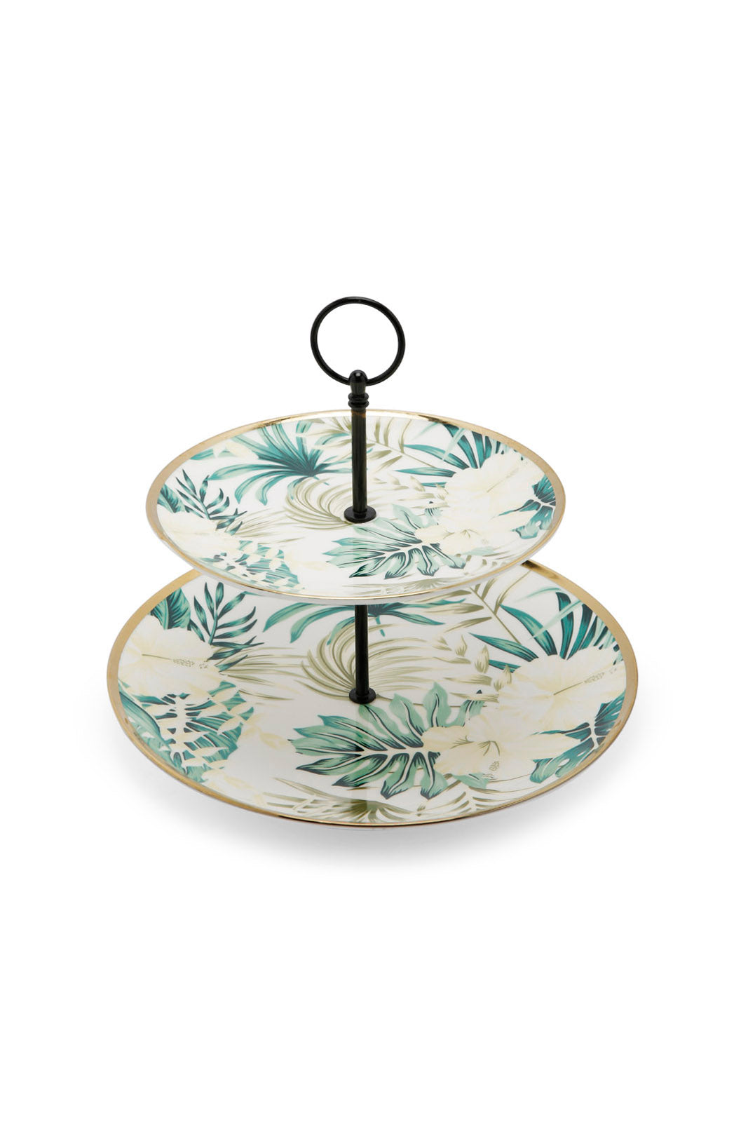 Redtag-Assorted-Floral-2-Tier-Cake-Plate-With-Electroplating-Rim-Category:2-Tier-Stand,-Colour:Assorted,-Deals:New-In,-Dept:Home,-Filter:Home-Dining,-HMW-DIN-Crockery,-New-In-HMW-DIN,-Non-Sale,-Section:Homewares,-W22A-Home-Dining-