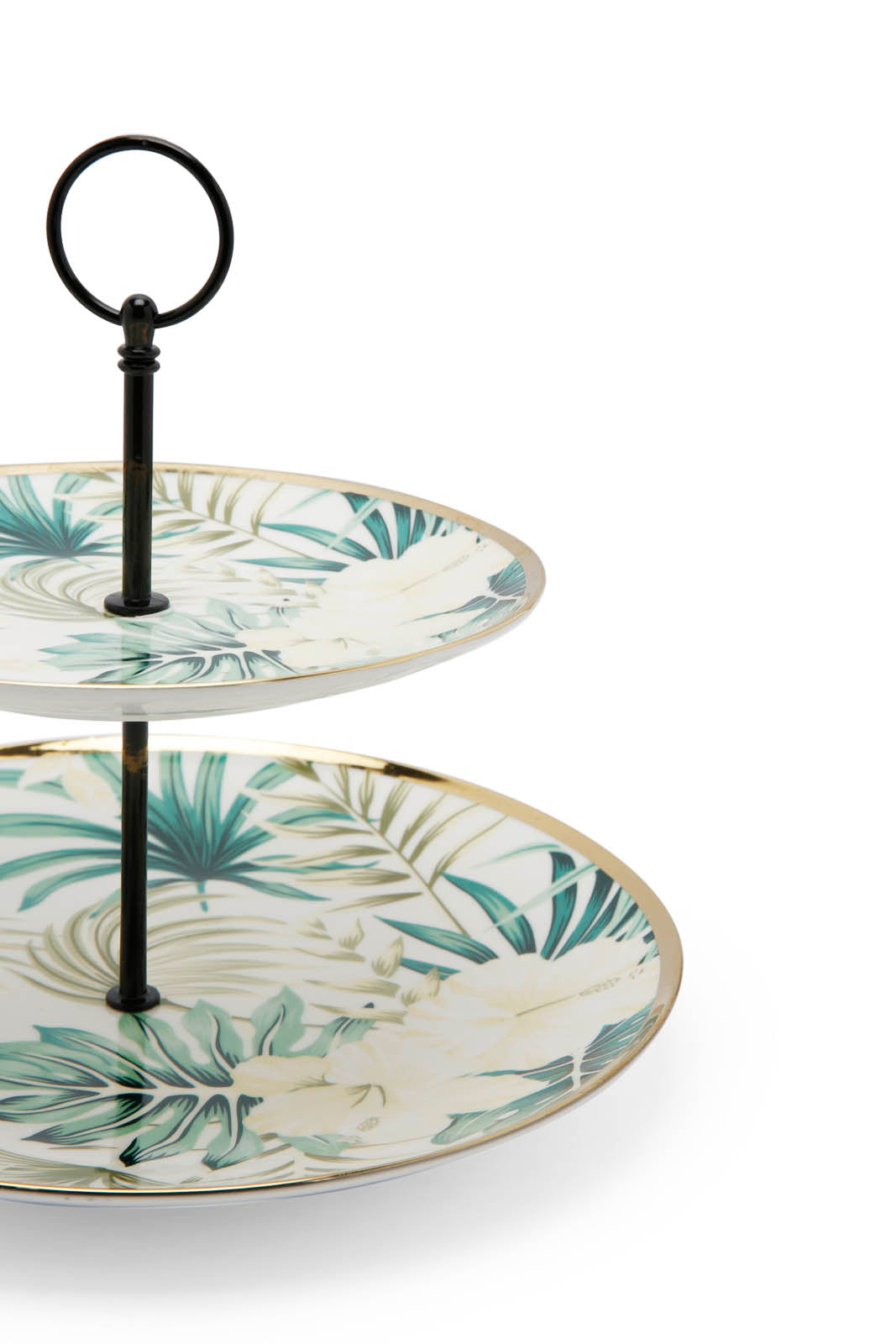 Redtag-Assorted-Floral-2-Tier-Cake-Plate-With-Electroplating-Rim-Category:2-Tier-Stand,-Colour:Assorted,-Deals:New-In,-Dept:Home,-Filter:Home-Dining,-HMW-DIN-Crockery,-New-In-HMW-DIN,-Non-Sale,-Section:Homewares,-W22A-Home-Dining-