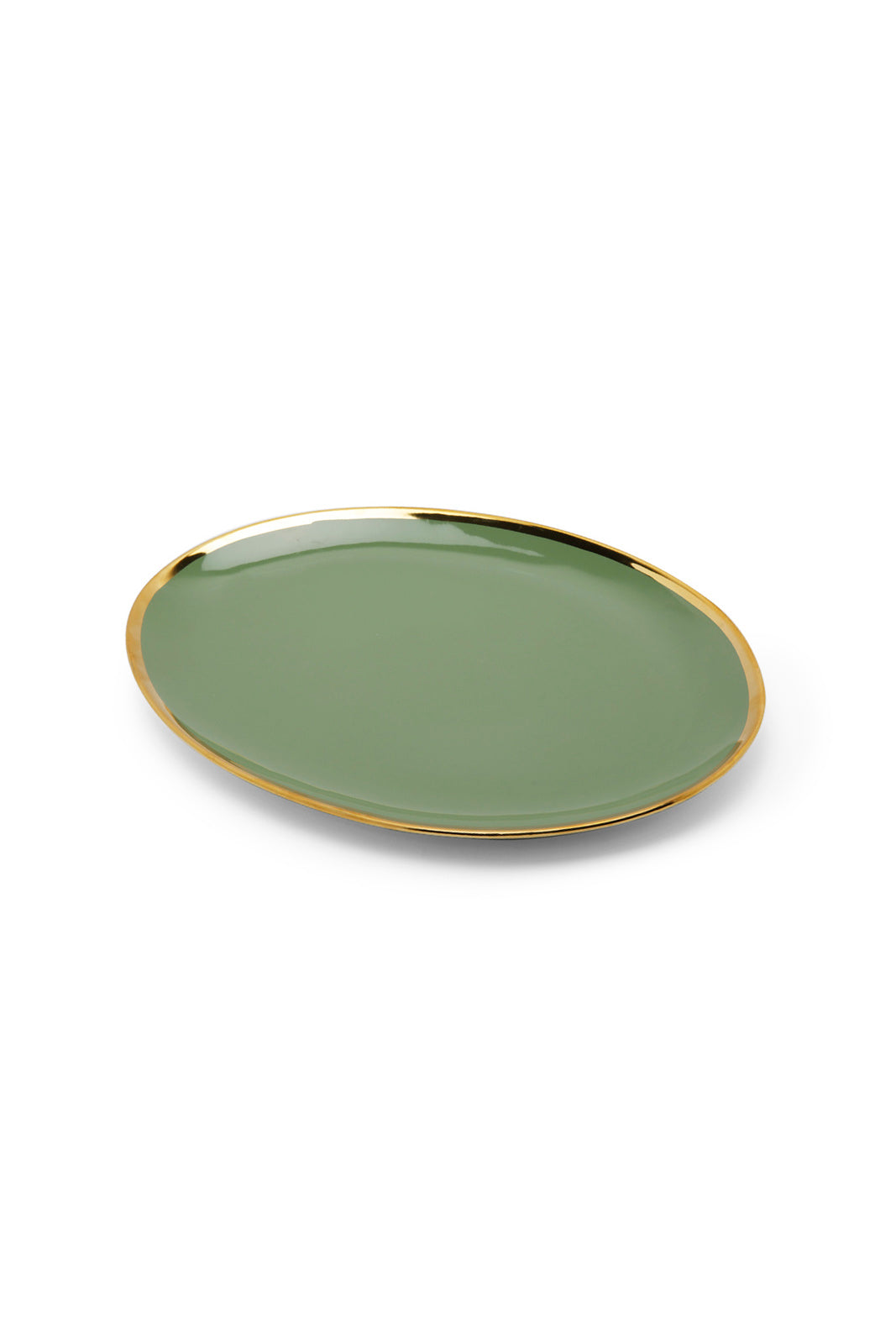 Redtag-Green-Oval-Platter-With-Gold-Rim-Category:Plates,-Colour:Green,-Deals:New-In,-Dept:Home,-Filter:Home-Dining,-HMW-DIN-Crockery,-New-In-HMW-DIN,-Non-Sale,-Section:Homewares,-W22A-Home-Dining-