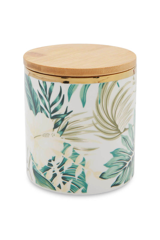 Redtag-Assorted-Floral-Canister-Wtih-Gold-Rim-Bamboo-Lid-(Small)-Category:2-Tier-Stand,-Colour:Assorted,-Deals:New-In,-Dept:Home,-Filter:Home-Dining,-HMW-DIN-Crockery,-New-In-HMW-DIN,-Non-Sale,-Section:Homewares,-W22A-Home-Dining-