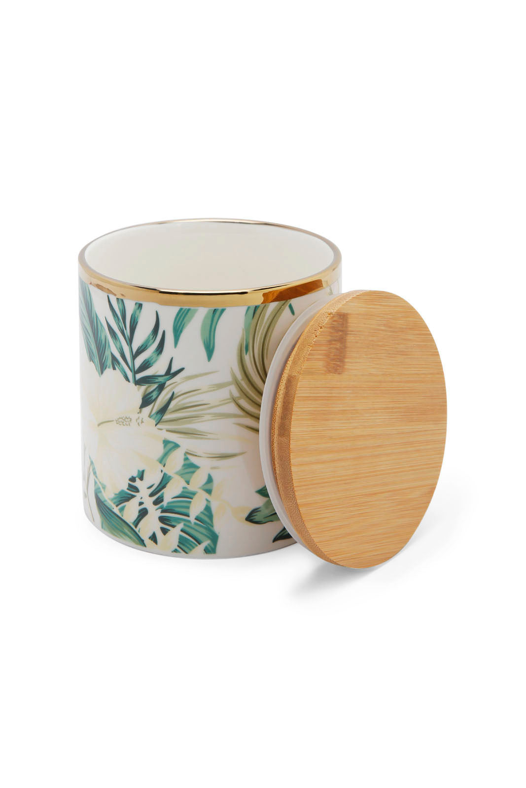 Redtag-Assorted-Floral-Canister-Wtih-Gold-Rim-Bamboo-Lid-(Small)-Category:2-Tier-Stand,-Colour:Assorted,-Deals:New-In,-Dept:Home,-Filter:Home-Dining,-HMW-DIN-Crockery,-New-In-HMW-DIN,-Non-Sale,-Section:Homewares,-W22A-Home-Dining-
